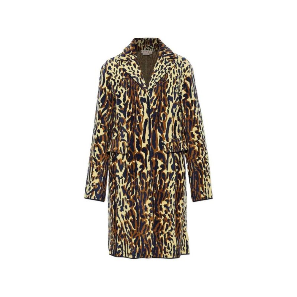Marni Women Yellow Animal-Print Wool Chenille Coat